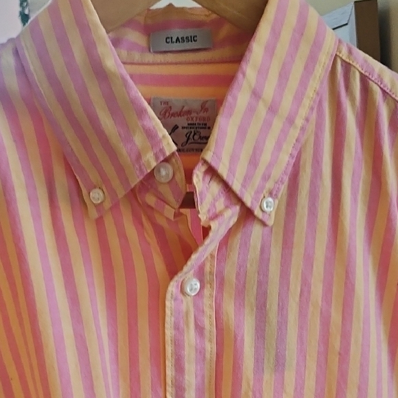 J Crew Broken-In Classic Oxford Shirt Washed Pink and Orange Stripe S New - Picture 7 of 8